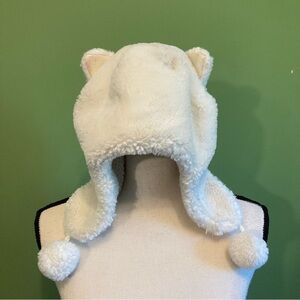 ❤️2 for $10!’❤️ White Furry winter hat  with Pink ears- size 8